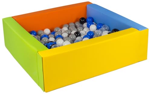 Velinda Bällebad Bällepool Bällebecken Spielbecken Kinderpool quadratisch 200 Bälle (Farbe des Pools/der Bälle: gelb, grün, blau, orange/schwarz, weiß, transparent, blau, grau) von Velinda