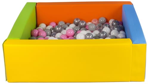 Velinda Bällebad Bällepool Bällebecken Spielbecken Kinderpool quadratisch 200 Bälle (Farbe des Pools/der Bälle: gelb, grün, blau, orange/weiß, transparent, rosa, grau, silberfarben) von Velinda