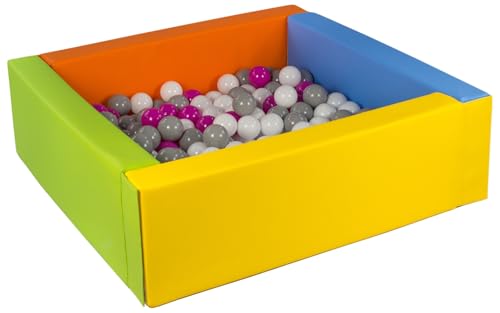 Velinda Bällebad Bällepool Bällebecken Spielbecken Kinderpool quadratisch 200 Bälle (Farbe des Pools/der Bälle: gelb, grün, blau, orange/weiß,pink,grau) von Velinda