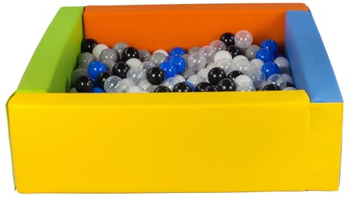Velinda Bällebad Bällepool Bällebecken Spielbecken Kinderpool quadratisch 300 Bälle (Farbe des Pools/der Bälle: gelb, grün, blau, orange/schwarz, weiß, transparent, blau, grau) von Velinda