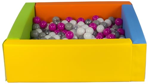 Velinda Bällebad Bällepool Bällebecken Spielbecken Kinderpool quadratisch 300 Bälle (Farbe des Pools/der Bälle: gelb, grün, blau, orange/weiß, transparent, pink, grau, silberfarben) von Velinda