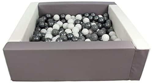 Velinda Bällebad Bällepool Bällebecken Spielbecken Kinderpool quadratisch 300 Bälle (Farbe des Pools/der Bälle: weiß, grau/weiß, grau, silberfarben) von Velinda