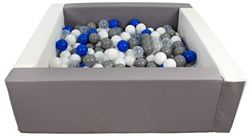 Velinda Bällebad Bällepool Bällebecken Spielbecken Kinderpool quadratisch 300 Bälle (Farbe des Pools/der Bälle: weiß, grau/weiß, transparent, blau, grau) von Velinda