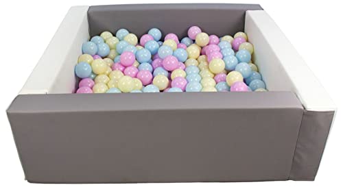 Velinda Bällebad Bällepool Bällebecken Spielbecken Kinderpool quadratisch 300 Bälle (Farbe des Pools/der Bälle: weiß, grau/pink, blau, gelb (Pastell)) von Velinda