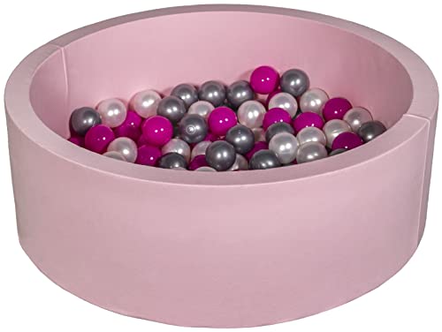 Velinda Bällebad Ballpool Kugelbad Bällchenbad Bällchenpool Kinder-Pool+150 Bällen rosa (Farbe der Bälle: perlweiß, pink, silberfarben) von Velinda