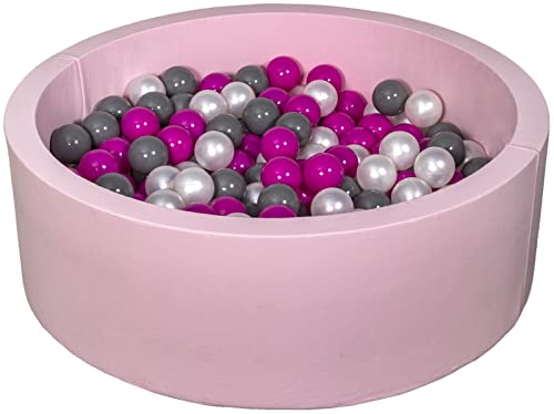 Velinda Bällebad Ballpool Kugelbad Bällchenbad Bällchenpool Kinder-Pool+200 Bällen rosa (Farbe der Bälle: perlweiß, pink, grau) von Velinda