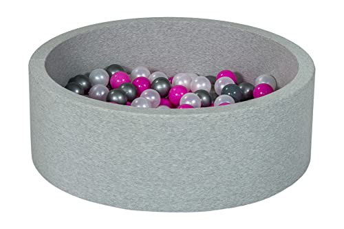 Velinda Bällebad Ballpool Kugelbad Bällchenbad Bällchenpool Kinder Pool mit 200 Bällen (Farbe der Bälle: perlweiß, pink, silberfarben) von Velinda