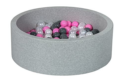 Velinda Bällebad Ballpool Kugelbad Bällchenbad Bällchenpool Kinder Pool mit 200 Bällen (Farbe der Bälle: perlweiß, rosa, grau) von Velinda