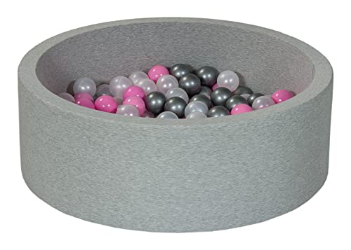 Velinda Bällebad Ballpool Kugelbad Bällchenbad Bällchenpool Kinder Pool mit 200 Bällen (Farbe der Bälle: perlweiß, rosa, silberfarben) von Velinda