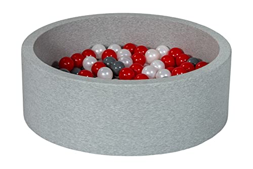 Velinda Bällebad Ballpool Kugelbad Bällchenbad Bällchenpool Kinder Pool mit 200 Bällen (Farbe der Bälle: perlweiß, rot, grau) von Velinda