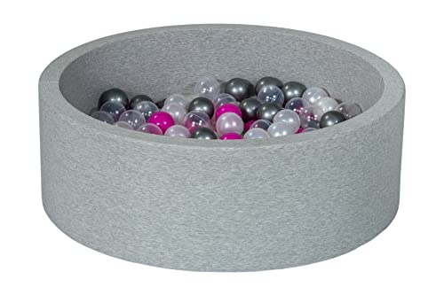 Velinda Bällebad Ballpool Kugelbad Bällchenbad Bällchenpool Kinder Pool mit 200 Bällen (Farbe der Bälle: perlweiß, transparent, pink, silberfarben) von Velinda