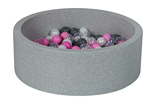 Velinda Bällebad Ballpool Kugelbad Bällchenbad Bällchenpool Kinder Pool mit 200 Bällen (Farbe der Bälle: perlweiß, transparent, rosa, grau) von Velinda