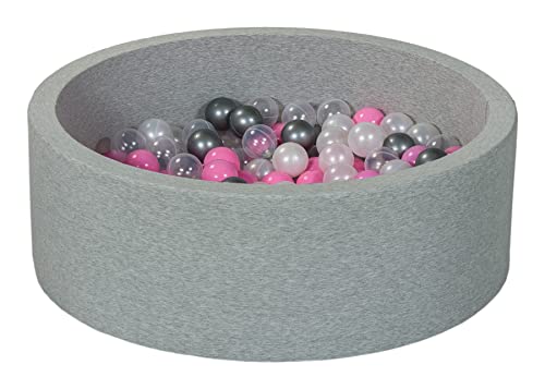 Velinda Bällebad Ballpool Kugelbad Bällchenbad Bällchenpool Kinder Pool mit 200 Bällen (Farbe der Bälle: perlweiß, transparent, rosa, silberfarben) von Velinda