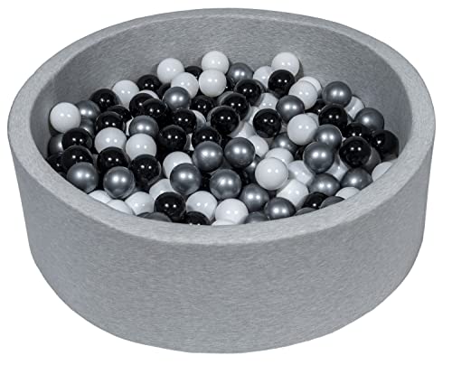 Velinda Bällebad Ballpool Kugelbad Bällchenbad Bällchenpool Kinder Pool mit 200 Bällen (Farbe der Bälle: schwarz, weiß, silberfarben) von Velinda