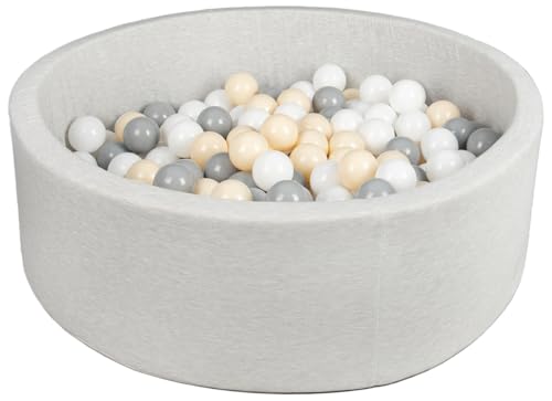 Velinda Bällebad Ballpool Kugelbad Bällchenbad Bällchenpool Kinder Pool mit 300 Bällen (Farbe der Bälle: weiß, grau, cappuccinofarben) von Velinda