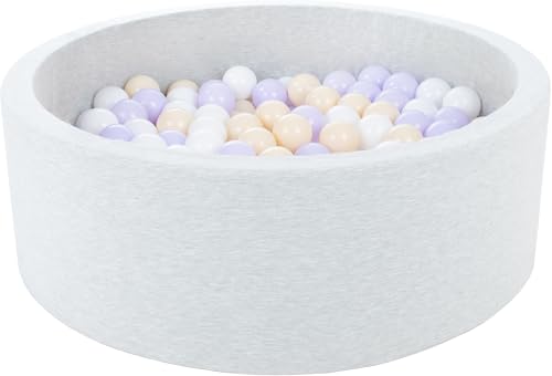 Velinda Bällebad Ballpool Kugelbad Bällchenbad Bällchenpool Kinder Pool mit 300 Bällen (Farbe der Bälle: weiß, violett, cappuccinofarben) von Velinda