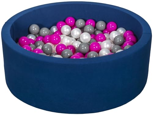 Velinda Bällebad Ballpool Kugelbad Bällchenbad Bällchenpool Pool +300 Bällen dunkelblau (Farbe der Bälle: perlweiß, pink, grau) von Velinda