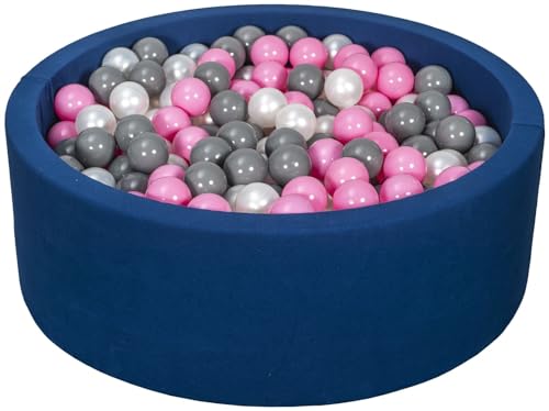 Velinda Bällebad Ballpool Kugelbad Bällchenbad Bällchenpool Pool +450 Bällen dunkelblau (Farbe der Bälle: perlweiß, rosa, grau) von Velinda