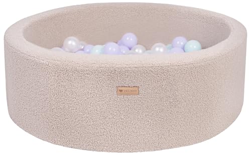 Velinda Bällebad Ballpool Kugelbad Bällchenbad Bällchenpool Pool Bouclé mit 200 Bällen (Farbe des Pools/der Bälle: cappuccinofarben/perlweiß, violett, Mint) von Velinda