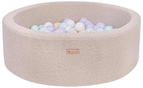 Velinda Bällebad Ballpool Kugelbad Bällchenbad Bällchenpool Pool Bouclé mit 200 Bällen (Farbe des Pools/der Bälle: cappuccinofarben/weiß, violett, cappuccinofarben, Mint) von Velinda