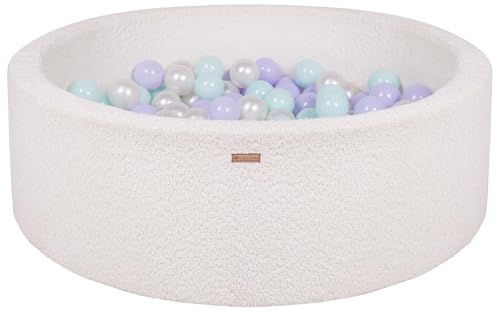 Velinda Bällebad Ballpool Kugelbad Bällchenbad Bällchenpool Pool Bouclé mit 200 Bällen (Farbe des Pools/der Bälle: cremefarben/perlweiß, violett, Mint) von Velinda