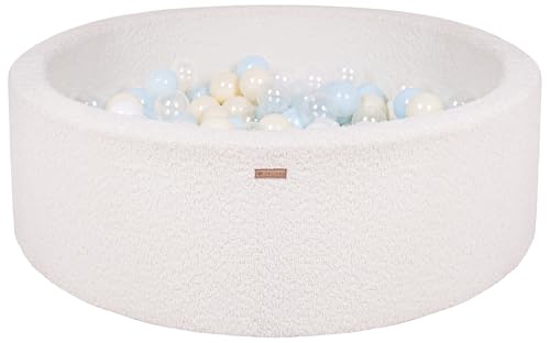 Velinda Bällebad Ballpool Kugelbad Bällchenbad Bällchenpool Pool Bouclé mit 200 Bällen (Farbe des Pools/der Bälle: cremefarben/weiß, transparent, blau (Pastell), gelb (Pastell)) von Velinda