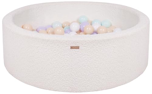 Velinda Bällebad Ballpool Kugelbad Bällchenbad Bällchenpool Pool Bouclé mit 200 Bällen (Farbe des Pools/der Bälle: cremefarben/weiß, violett, cappuccinofarben, Mint) von Velinda