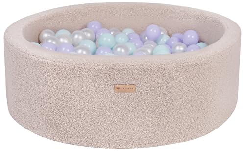 Velinda Bällebad Ballpool Kugelbad Bällchenbad Bällchenpool Pool Bouclé mit 300 Bällen (Farbe des Pools/der Bälle: cappuccinofarben/perlweiß, violett, Mint) von Velinda