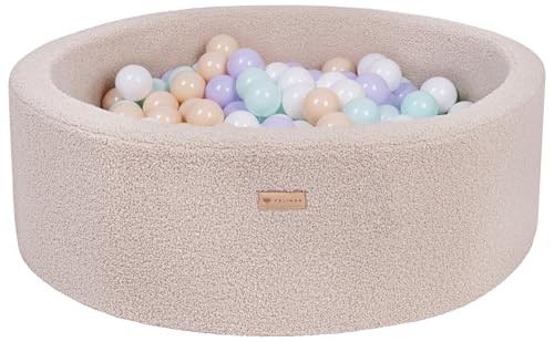 Velinda Bällebad Ballpool Kugelbad Bällchenbad Bällchenpool Pool Bouclé mit 300 Bällen (Farbe des Pools/der Bälle: cappuccinofarben/weiß, violett, cappuccinofarben, Mint) von Velinda