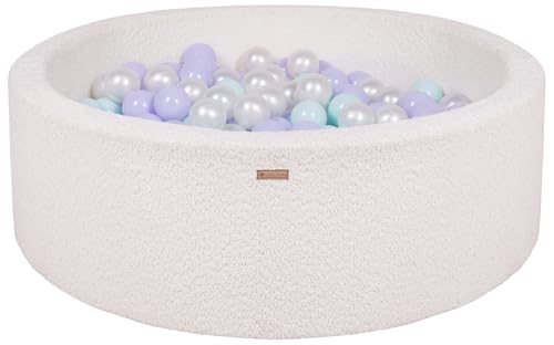 Velinda Bällebad Ballpool Kugelbad Bällchenbad Bällchenpool Pool Bouclé mit 300 Bällen (Farbe des Pools/der Bälle: cremefarben/perlweiß, violett, Mint) von Velinda