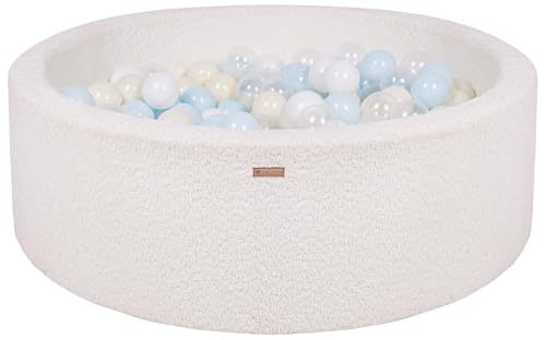 Velinda Bällebad Ballpool Kugelbad Bällchenbad Bällchenpool Pool Bouclé mit 300 Bällen (Farbe des Pools/der Bälle: cremefarben/weiß, transparent, blau (Pastell), gelb (Pastell)) von Velinda