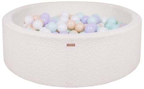 Velinda Bällebad Ballpool Kugelbad Bällchenbad Bällchenpool Pool Bouclé mit 300 Bällen (Farbe des Pools/der Bälle: cremefarben/weiß, violett, cappuccinofarben, Mint) von Velinda
