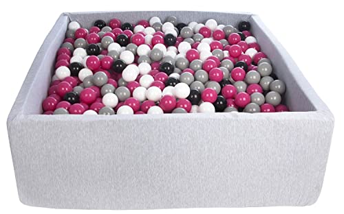 Velinda Bällebad Ballpool Kugelbad Bällchenbad Kinder-Pool mit 1200 Bällen/120x120cm (Farbe der Bälle: schwarz,weiß, pink,grau) von Velinda
