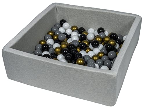 Velinda Bällebad Ballpool Kugelbad Bällchenbad Kinder-Pool mit 150 Bällen/90x90cm (Farbe der Bälle: schwarz, weiß, goldfarben, grau) von Velinda