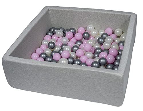Velinda Bällebad Ballpool Kugelbad Bällchenbad Kinder-Pool mit 150 Bällen/90x90cm (Farbe der Bälle: perlweiß, rosa, silberfarben) von Velinda