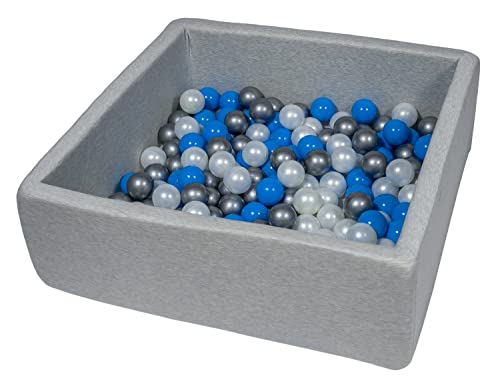 Velinda Bällebad Ballpool Kugelbad Bällchenbad Kinder-Pool mit 150 Bällen/90x90cm (Farbe der Bälle: perlweiß, blau, silberfarben) von Velinda