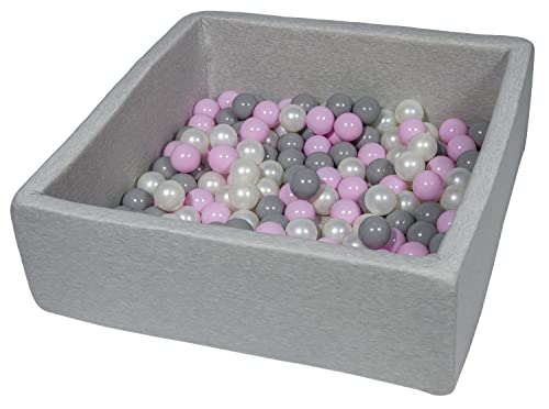 Velinda Bällebad Ballpool Kugelbad Bällchenbad Kinder-Pool mit 150 Bällen/90x90cm (Farbe der Bälle: perlweiß, rosa, grau) von Velinda