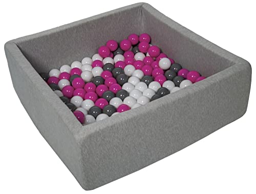 Velinda Bällebad Ballpool Kugelbad Bällchenbad Kinder-Pool mit 150 Bällen/90x90cm (Farbe der Bälle: weiß, pink, grau) von Velinda