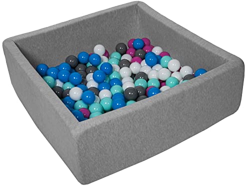 Velinda Bällebad Ballpool Kugelbad Bällchenbad Kinder-Pool mit 150 Bällen/90x90cm (Farbe der Bälle: weiß, blau, pink, grau, türkis) von Velinda