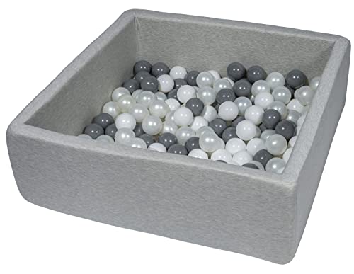 Velinda Bällebad Ballpool Kugelbad Bällchenbad Kinder-Pool mit 150 Bällen/90x90cm (Farbe der Bälle: weiß, perlweiß, grau) von Velinda