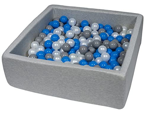 Velinda Bällebad Ballpool Kugelbad Bällchenbad Kinder-Pool mit 200 Bällen/90x90cm (Farbe der Bälle: perlweiß, blau, grau) von Velinda
