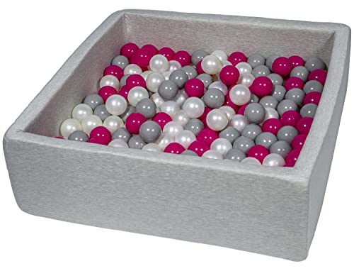 Velinda Bällebad Ballpool Kugelbad Bällchenbad Kinder-Pool mit 200 Bällen/90x90cm (Farbe der Bälle: perlweiß, pink, grau) von Velinda