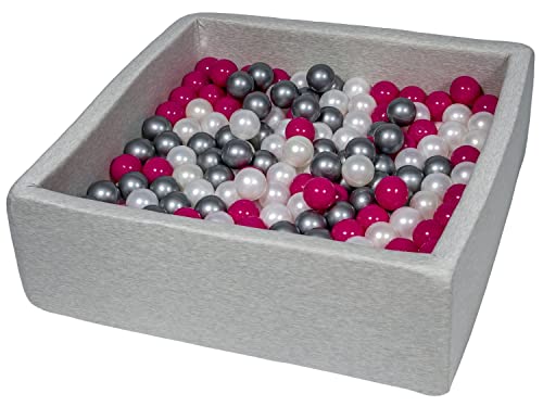 Velinda Bällebad Ballpool Kugelbad Bällchenbad Kinder-Pool mit 200 Bällen/90x90cm (Farbe der Bälle: perlweiß, pink, silberfarben) von Velinda