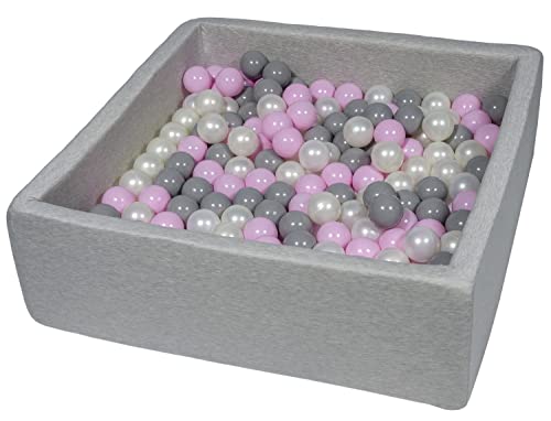 Velinda Bällebad Ballpool Kugelbad Bällchenbad Kinder-Pool mit 200 Bällen/90x90cm (Farbe der Bälle: perlweiß, rosa, grau) von Velinda