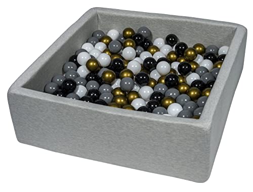 Velinda Bällebad Ballpool Kugelbad Bällchenbad Kinder-Pool mit 200 Bällen/90x90cm (Farbe der Bälle: schwarz, weiß, goldfarben, grau) von Velinda