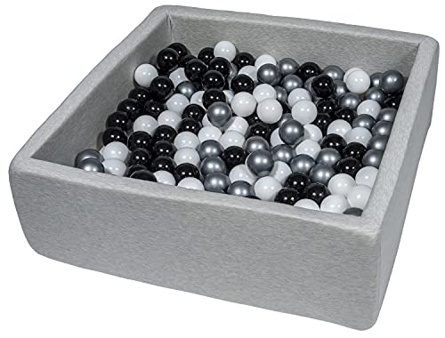 Velinda Bällebad Ballpool Kugelbad Bällchenbad Kinder-Pool mit 200 Bällen/90x90cm (Farbe der Bälle: schwarz, weiß, silberfarben) von Velinda