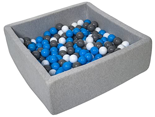 Velinda Bällebad Ballpool Kugelbad Bällchenbad Kinder-Pool mit 200 Bällen/90x90cm (Farbe der Bälle: weiß, blau,grau) von Velinda