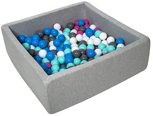 Velinda Bällebad Ballpool Kugelbad Bällchenbad Kinder-Pool mit 200 Bällen/90x90cm (Farbe der Bälle: weiß, blau,pink,grau, türkis) von Velinda