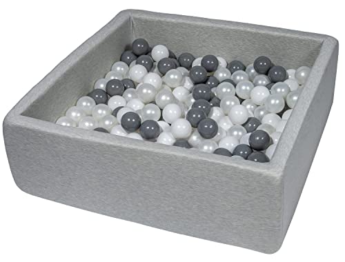 Velinda Bällebad Ballpool Kugelbad Bällchenbad Kinder-Pool mit 200 Bällen/90x90cm (Farbe der Bälle: weiß, perlweiß, grau) von Velinda