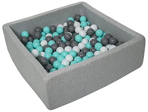 Velinda Bällebad Ballpool Kugelbad Bällchenbad Kinder-Pool mit 200 Bällen/90x90cm (Farbe der Bälle: weiß,grau,türkis) von Velinda